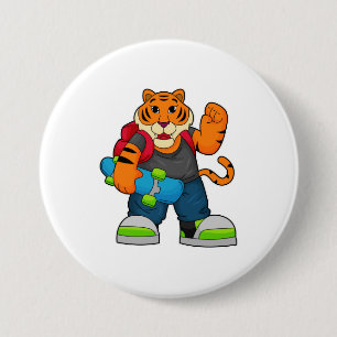 Tiger som Skater med Skateboard Knapp