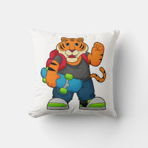 Tiger som Skater med Skateboard Kudde