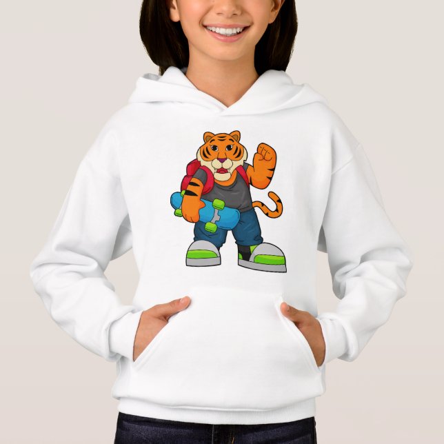 Tiger som Skater med Skateboard T Shirt (Framsida)