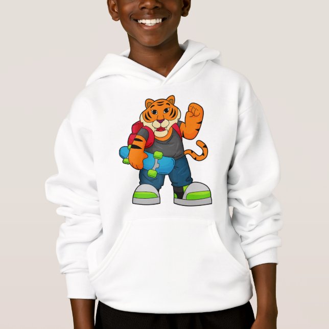 Tiger som Skater med Skateboard T Shirt (Framsida)