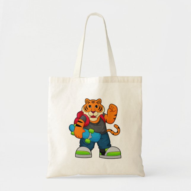 Tiger som Skater med Skateboard Tygkasse (Framsidan)