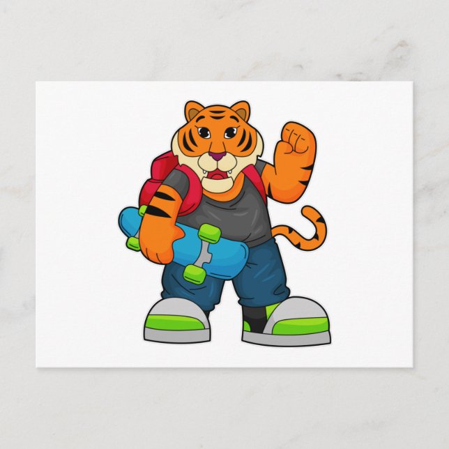 Tiger som Skater med Skateboard Vykort (Framsida)