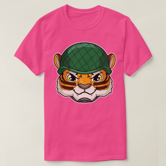 Tiger som soldat med Helmet T Shirt (Design framsida)