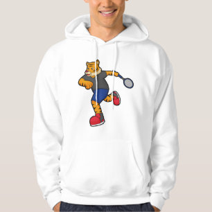 Tiger som tennis-spelare med tennis racket hoodie