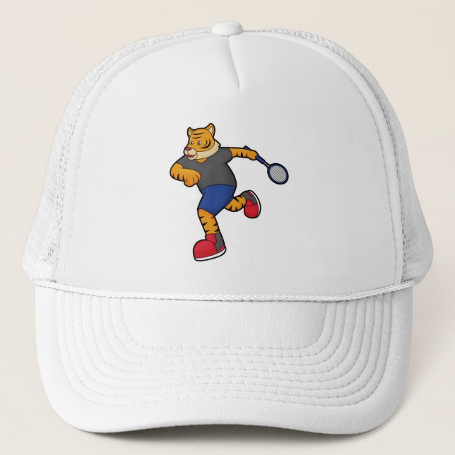 Tiger som tennis-spelare med tennis racket keps (Framsida)