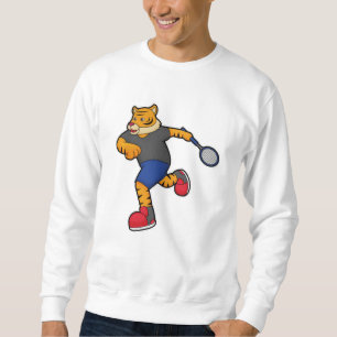 Tiger som tennis-spelare med tennis racket lång ärmad tröja