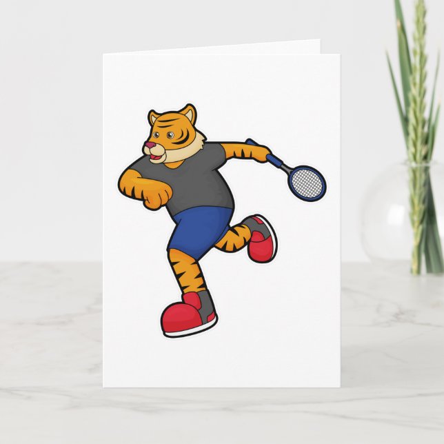 Tiger som tennisspelare med tennisracket kort (Framsida)