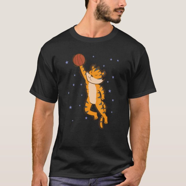 Tiger spelar Basket stor Katt Djur T Shirt (Framsida)