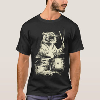 Tiger spelar trummor Rollig musik Djurtrumslagare T Shirt