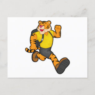 Tiger springande med ryggsäck vykort