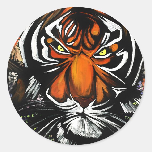 Tiger Stare Runt Klistermärke (Framsida)