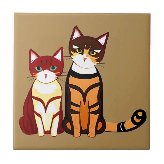 Tiger Stripe Cat och Ginger Kitten Kakelplatta (Framsidan)