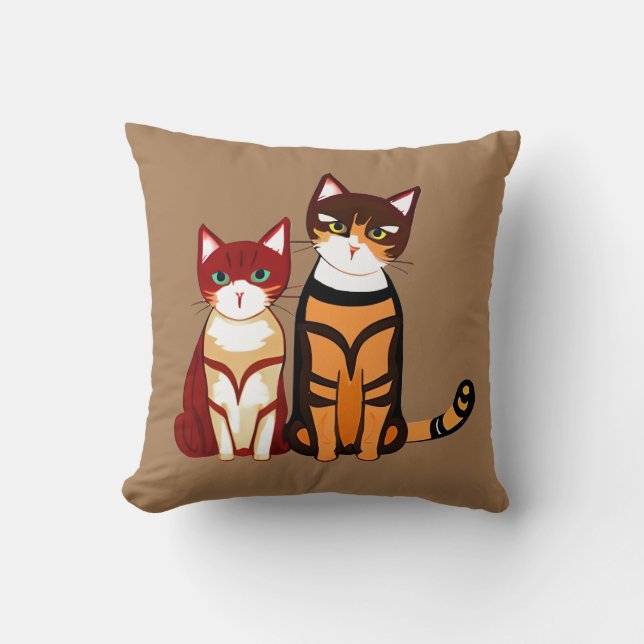 Tiger Stripe Cat och Ginger Kitten Kudde (Framsida)