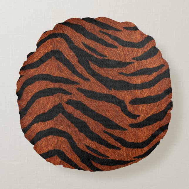 Tiger Stripe Wild Pattern Rund Kudde (Framsidan)