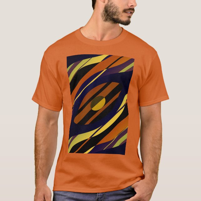 Tiger Sunset Orange Black Gult Blue Mönster T Shirt (Framsida)