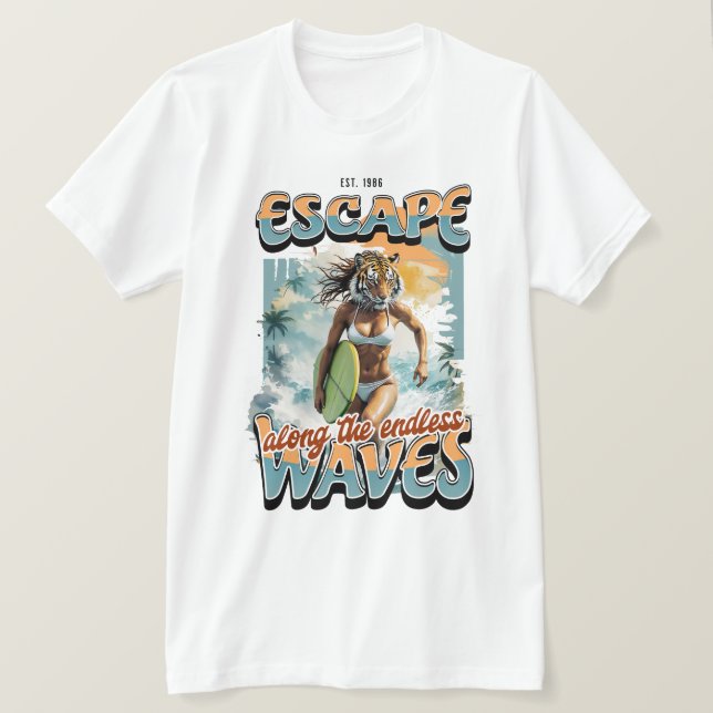 Tiger Surfer Escape Design T Shirt (Design framsida)