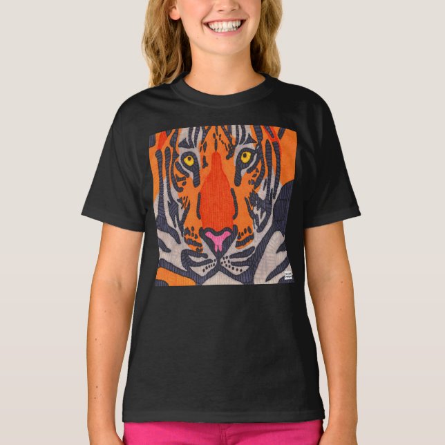 Tiger (svart) - Flickors T-Shirt (Framsida)