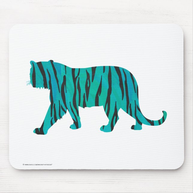 Tiger Svart och Teal Tryck Musmatta (Framsidan)
