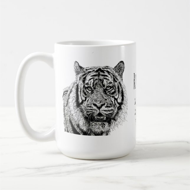 Tiger Svart och Vit Monogram Citat Kaffemugg (Vänster)