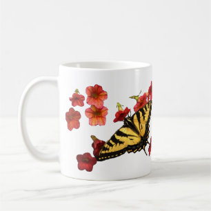 Tiger Swallowtail Butterfly med Röda blommor Kaffemugg