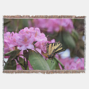 Tiger Swallowtail Butterfly och Rosa Rhododendron Filt