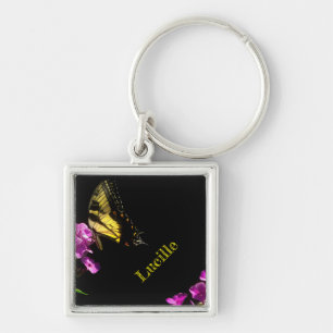 Tiger Swallowtail Butterfly på Phlox i sommar Fyrkantig Silverfärgad Nyckelring