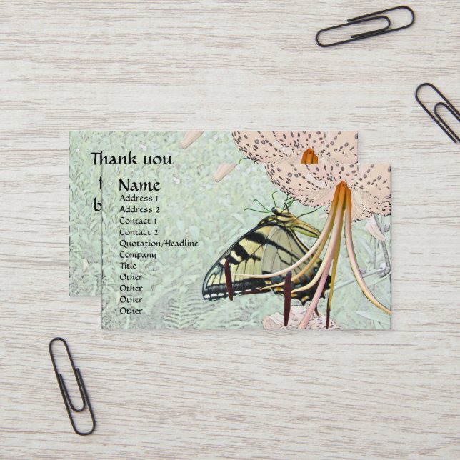 Tiger Swallowtail Butterfly på Turks Cap Lily Visitkort (Fram/Back In Situ)