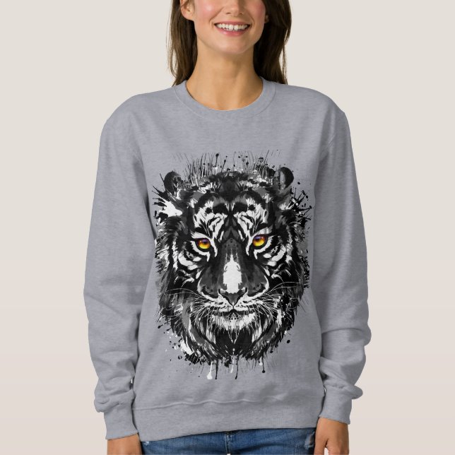 Tiger Sweatshirt | Svarta och vita tigern Teckning T Shirt (Framsida)