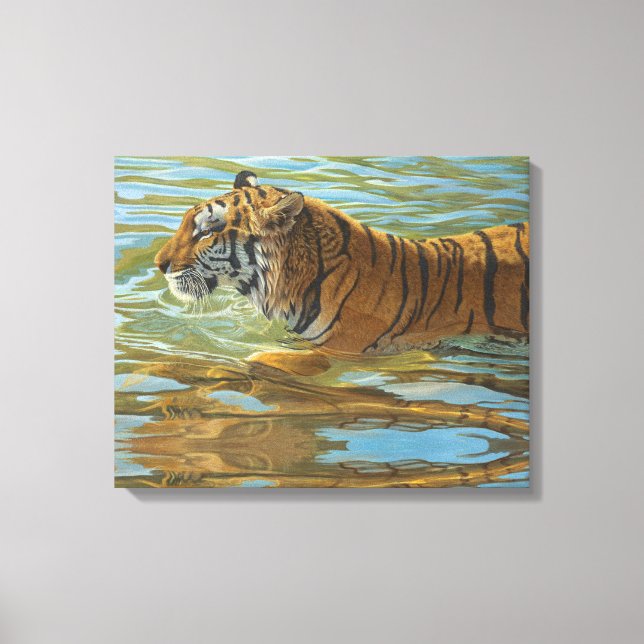Tiger Swimming Big Cat Acrylic Painting Canvastryck (Framsida)