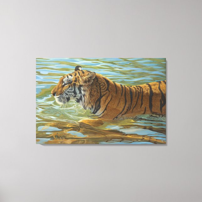 Tiger Swimming Big Cat Acrylic Painting Canvastryck (Framsida)