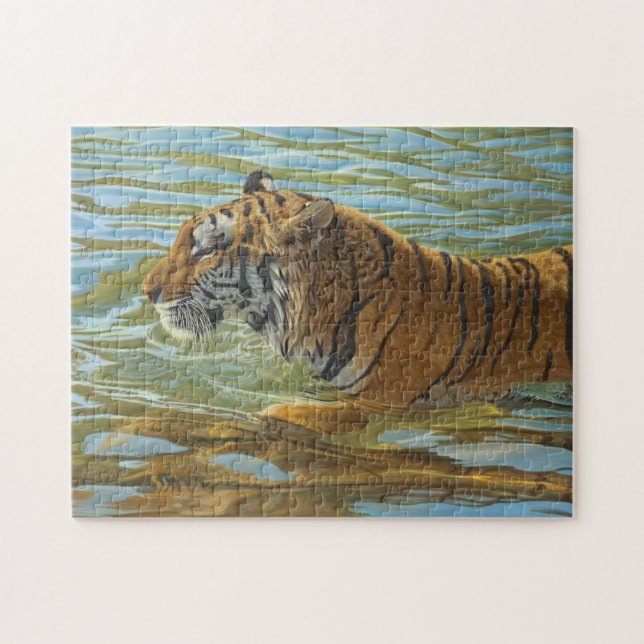 Tiger Swimming Big Cat Acrylic Painting Pussel (Horisontell)