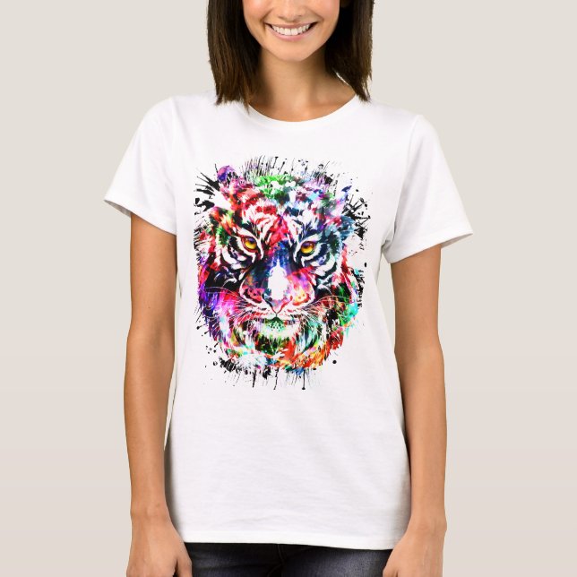 Tiger T-Shirt | Färgfull Teckning | Abstrakt Art (Framsida)