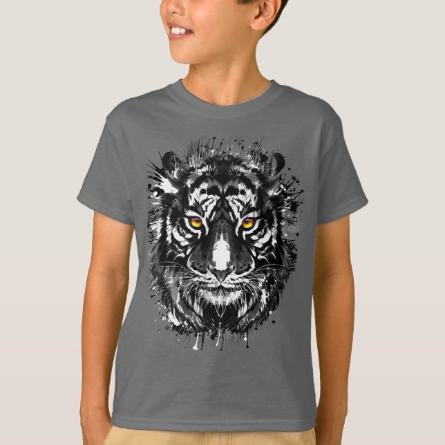 Tiger T-Shirt | Svartvit tigger Teckning (Framsida)