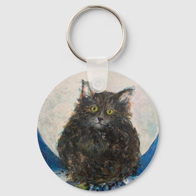 Tiger Tabby katt Måne Night Maureen Girard Nyckelring (Framsida)