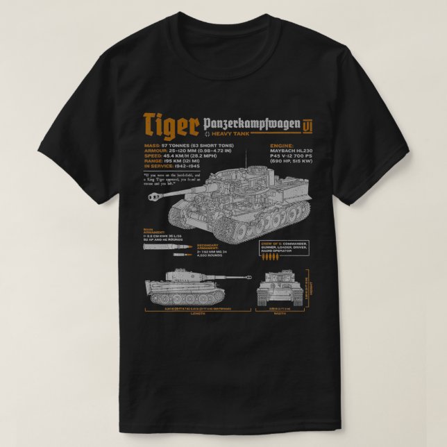 Tiger Tank Panzer PzKpfw VI Världskrig 2 blåkopia  T Shirt (Design framsida)