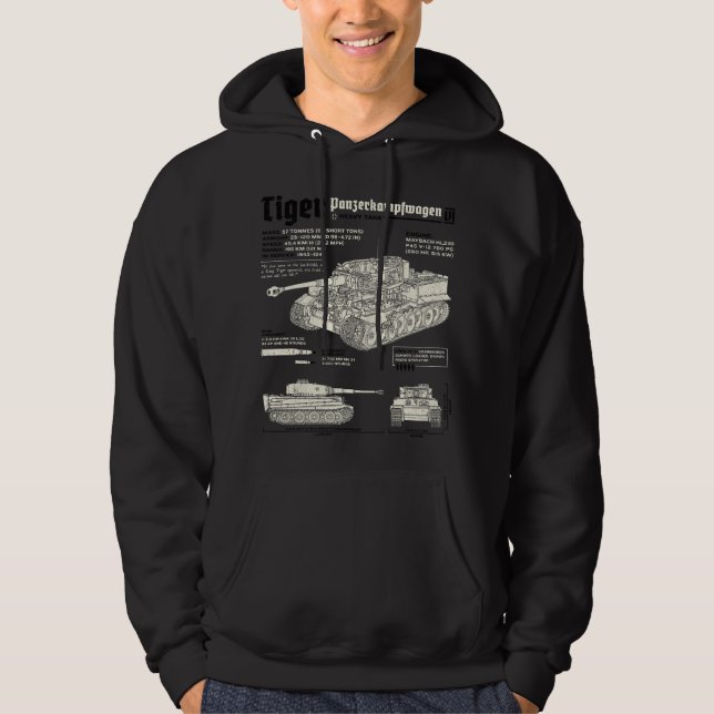 Tiger Tank Panzer World War 2 Blueprint Hoodie (Framsida)