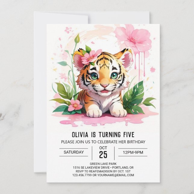 Tiger Tassar och Whiskers Birthday Inbjudningar (Framsida)