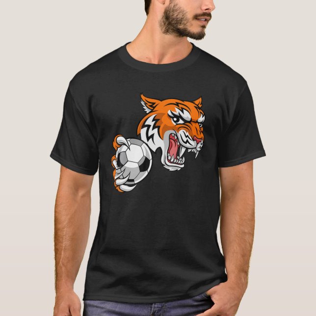 Tiger Tecknad Sports Tigers Team Mascot Soccer Foo T Shirt (Framsida)