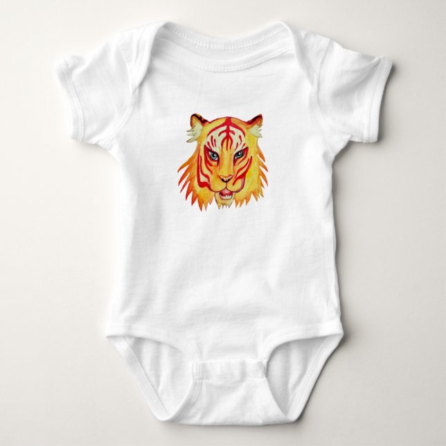 Tiger Teckning Baby Jersey Bodykosti, White Tröja (Framsida)
