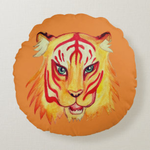 Tiger Teckning-rund kudde i Ansikte 41 cm