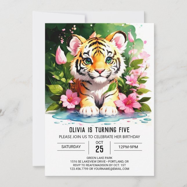 Tiger Tema Birthday-inbjudan Inbjudningar (Framsida)
