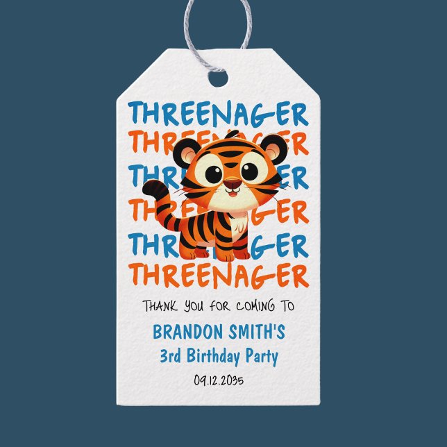 Tiger Threenager Boy 3th Birthday Party Tack Presentetikett (Tiger Threenager Boy 3rd Birthday Party Thank You Gift Tags
)