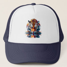 Tiger tittar på reflektion i vatten keps