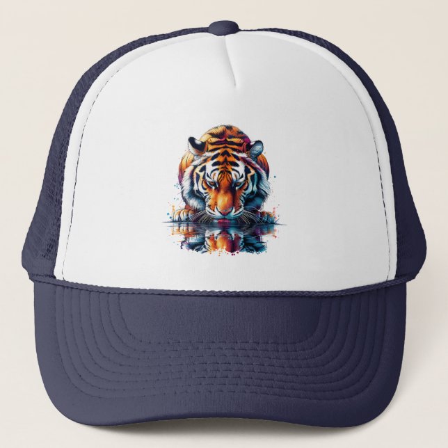 Tiger tittar på reflektion i vatten keps (Framsida)