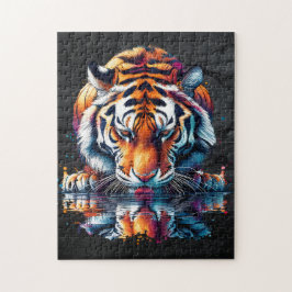 Tiger tittar på reflektion i vatten pussel