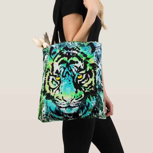 Tiger Tote Bag - Färgfull tigerkolv Öga Tygkasse (Närbild)