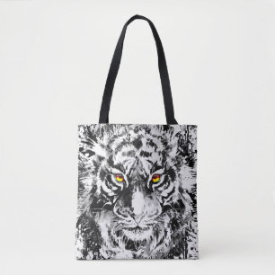 Tiger Tote Bag Tiger Teckning Svartvit Tygkasse