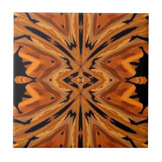 Tiger Tribal Modern Abstrakt Art Orange Golden Kakelplatta (Framsidan)