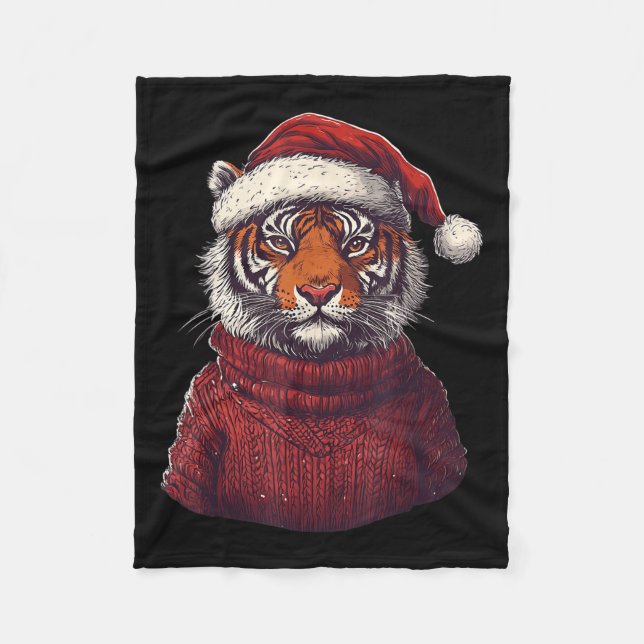 Tiger Ugly Sweater Santa Hat jul Fleecefilt (Framsidan)