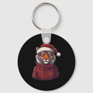Tiger Ugly Sweater Santa Hat jul Nyckelring